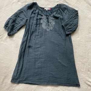 Pink chicken forest green sheer embroidered dress